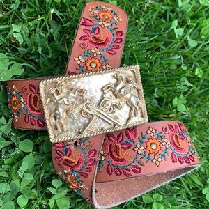 LUCKY Floral Leather Belt Vintage Western Buckle
